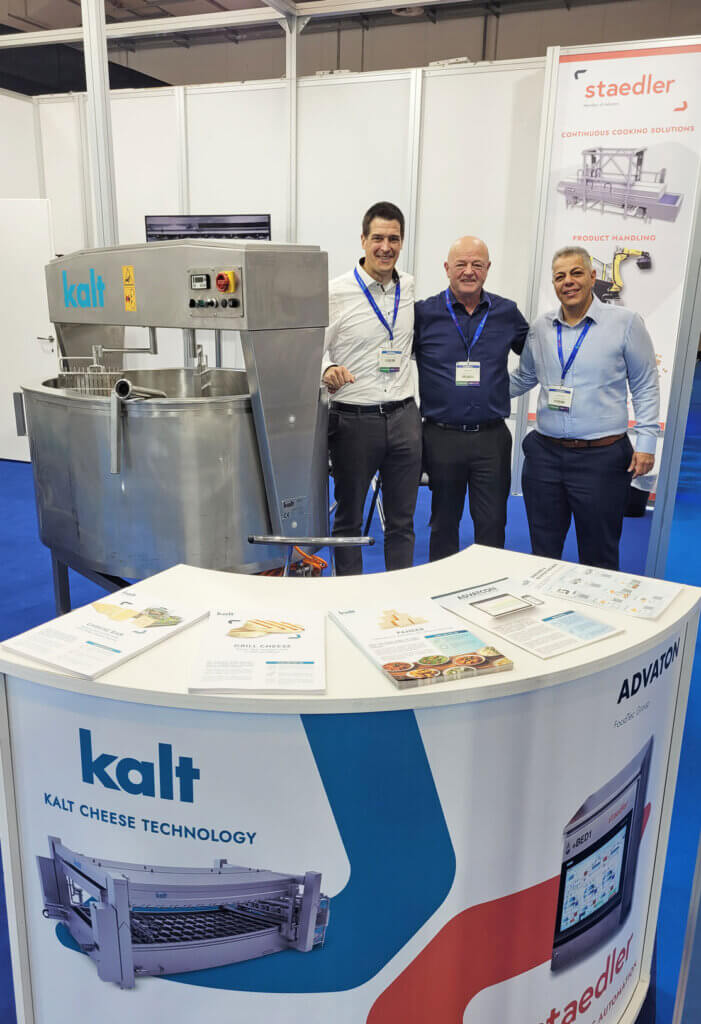 Kalt Cheese Technology and Staedler Automation Booth Staff at FoodTech 2025 in Athens, Greece