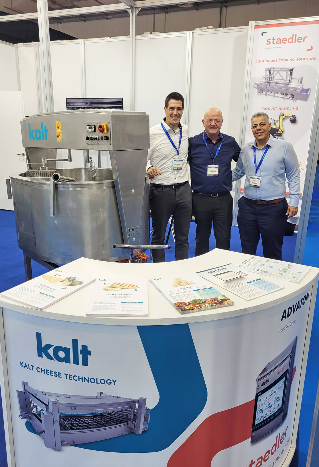 Staedler Automation and Kalt Cheese Technology Booth Staff at FoodTech 2025 in Athens, Greece